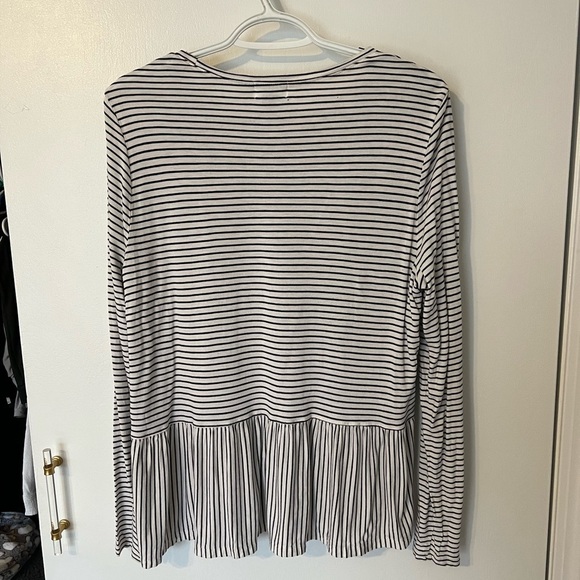 Old Navy Large Cream Long Sleeve with Black Stripes Peplum Top - Picture 3 of 5